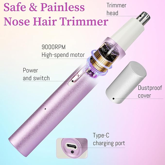 Mendaping 2025 Rechargeable Nose & Ear Hair Trimmer, Dual-Edge Blade Electric Clipper for Women Men, Facial & Eyebrow Hair Removal Tool, Powerful Motor, Painless, Easy to Clean (Multicolor)