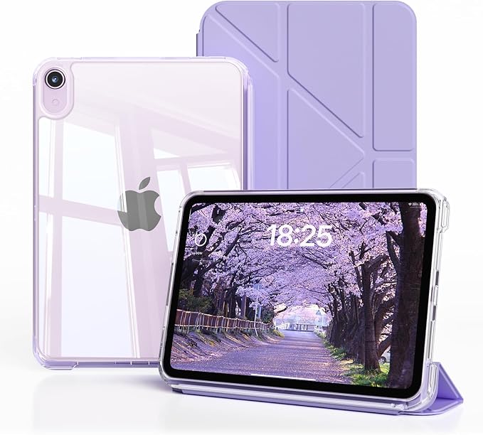 Case for iPad mini 7 (A17 Pro 2024) / iPad mini 6 2021 8.3 Inch | Slim Light Clear Anti-Yellow Transparent Back Cover Multi-Angle Stand Protective Case Auto Sleep/Wake (Black)