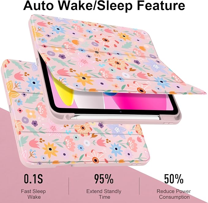 Case for iPad (A16) 11th Generation 11 inch 2025 /iPad 10th Gen 10.9 2022 - Aesthetic Cute Preppy Design Trifold Cover with Soft TPU Bumper Clear Back Auto Sleep/Wake Waves