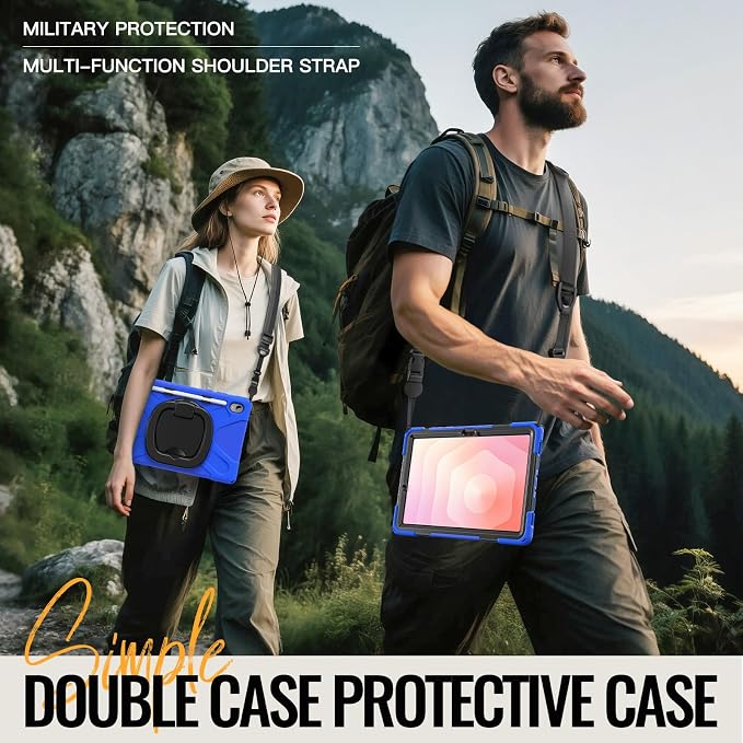 Batianda Heavy Duty Case for Samsung Galaxy Tab S11 2025 11 Inch with 360° Rotating Ring Stand &amp Shoulder Strap Built-in S Pen Holder Shockproof Rugged Multi-Layer Protective Cover Black