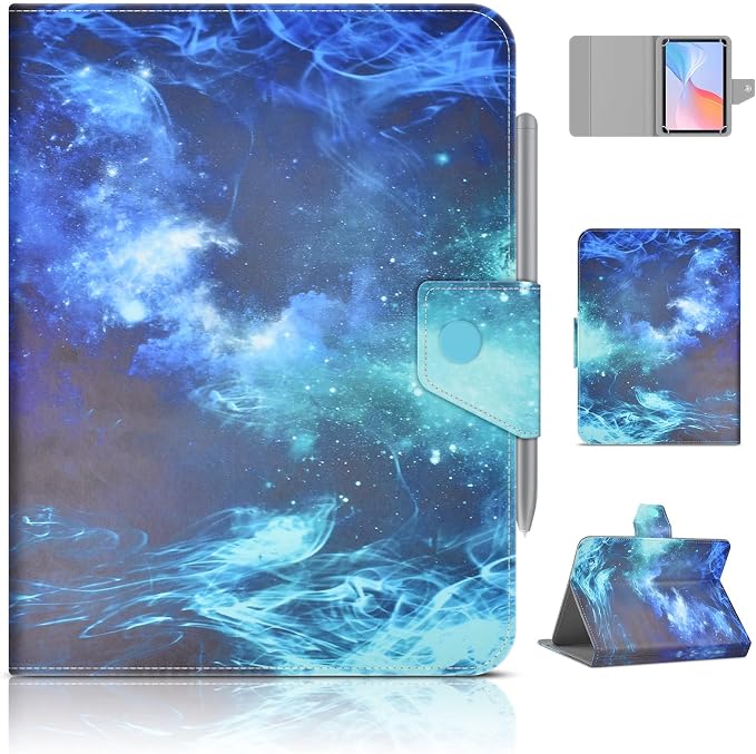 DETUOSI Universal 8.0 inch Tablet Case 8.7 inch Tablet Cover Travel Portable Protective Folio PU Leather Stand Shell Case【with 4 Fixed Rings】for All Kinds of 8.0-8.7 inch Android/iOS/Windows Tablets