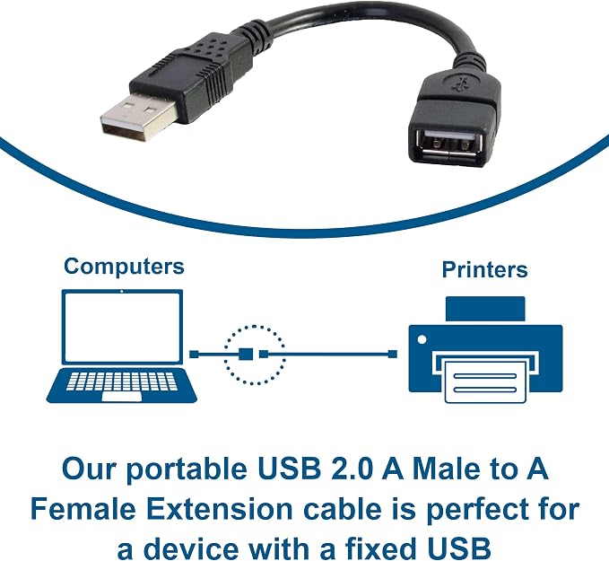C2G 52107 USB A to A Long USB Extension Cable 6.56 Feet (2 Meters) Black (Pack of 2)