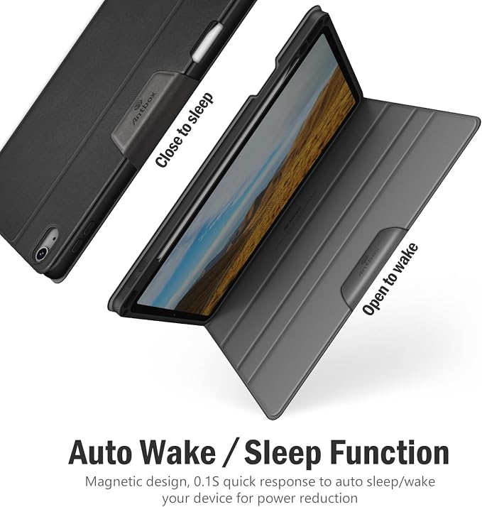 Antbox Case for iPad Air 11-inch M4/M3/M2 (2026/2025/2024) iPad Air 5th/4th Generation 10.9'' Vegan Leather with Pencil Holder Typing Angle Auto Sleep/Wake Muti-Stand (Black)