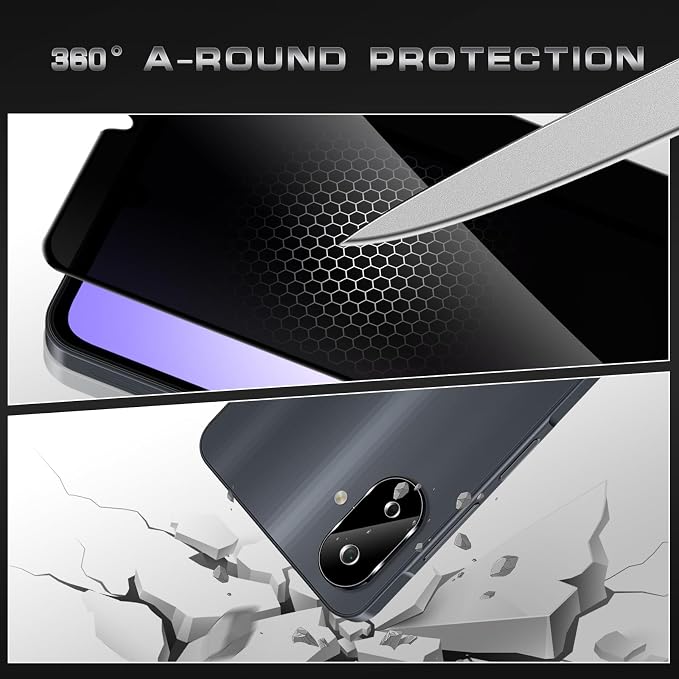 4 Pack Nothing Phone (3a) Pro 5G Privacy Screen Protector 2 Pack Privacy Tempered Glass Film and 2 Pack Camera Lens Protector Anti-Spy Protection for Nothing Phone (3a) Pro 5G Screen Protector