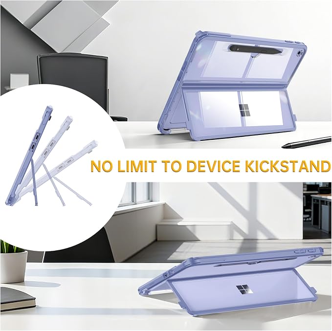 Fintie Rugged Case for Surface Pro 12 Inch 1st Edition 2025 Clear | Multi-Angle Stand Type Cover Compatible HD Clear Shockproof TPU Bumper Hard Shell