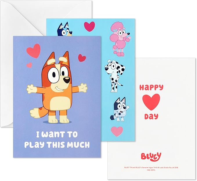 Hallmark Bluey Valentine's Day Cards and Stickers for Kids School (24 Classroom Valentines with Envelopes)