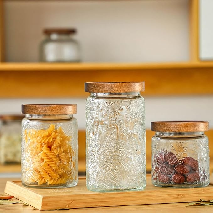 Adodeen 32oz Vintage Glass Jar With Lid, Glass Storage Containers, Airtight Kitchen Storage Containers For Sugar, Coffee, Tea, Spice, Flour, Candy Cookie, Pasta, Cereal, Cute Decorative Jars