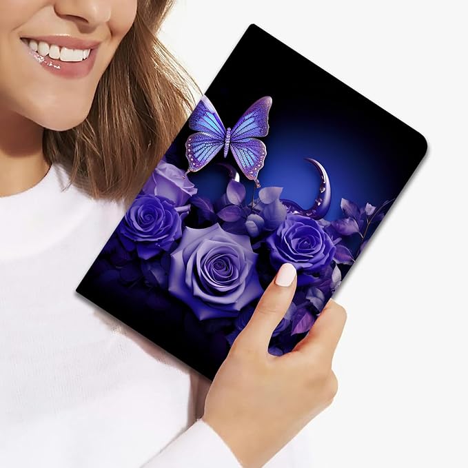Case for Samsung Galaxy Tab A11 + Plus/A9 + Plus 11 Inch 2025/2023 Ultra-Thin Multi-Angle Protective Cover with Auto Sleep/Wake Black Cat and the Blue Flower