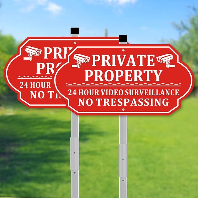No Trespassing Signs Private Property, Video Surveillance Sign, No Trespassing Video Surveillance Signs, Aluminum Camera Signage for Property with Long Stake Easy to Install for Outdoor (2 Pack)