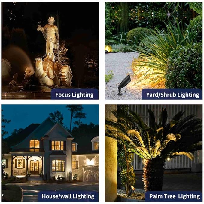Black Brass Landscape Lighting Kit (4-Pack LED Spotlights) with Low Voltage Transformer 75W and Mechanical Timer and 100FT Cable and 20Pack Wire Connectors for Outdoor Garden Patio