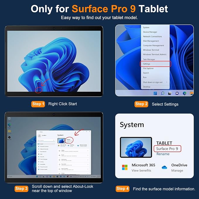 INFILAND Surface Pro 11/10/9 Case Crystal Clear Multi-Angle Shockproof for Microsoft Surface Pro 11th Edition AI 2024 Work with Surface Pro Signature Keyboard &amp Slim Pen 2 Mysterious Black