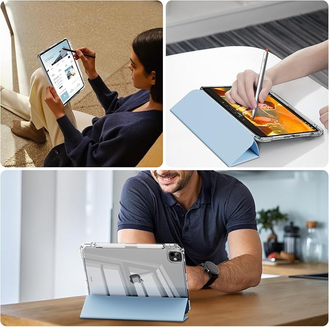 Case for iPad Pro 11 Inch Case (M5/M4) 2025/2024 Black | Pencil Holder 2 in 1 Detachable Trifold Sliding Cover Clear Hard Back Shell Supports Pencil Pro Charging