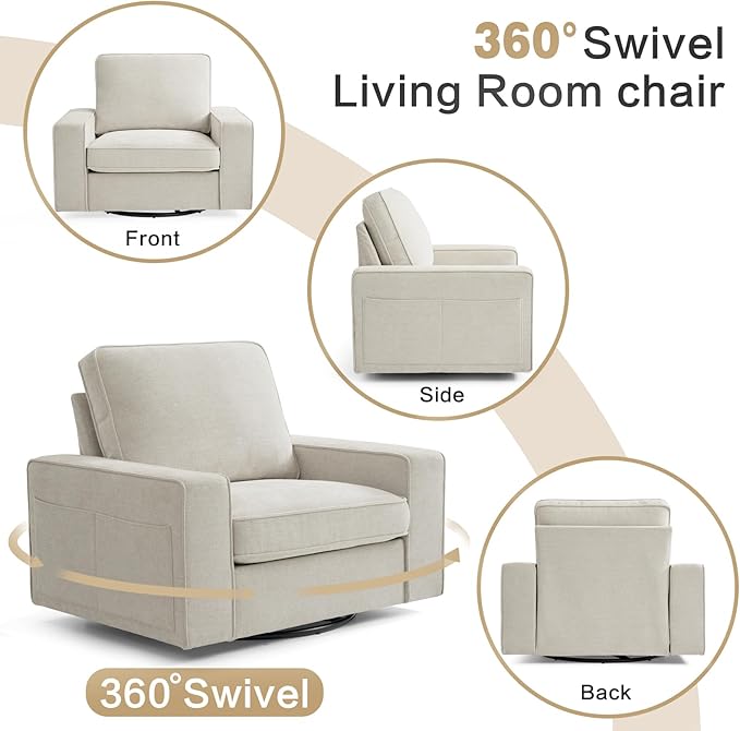 LEISLAND 40" Swivel Accent Chair, Small Couch Sofas for Small Spaces, Fabric Living Room Chairs with Solid Wood Frame, Removable Cushion and Detachable Sofa Cover(Beige)