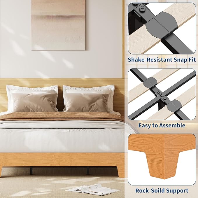 Garvee Wood Platform Bed Frame, Full Size Bed Frame, Wood Slat Support, No Box Spring Needed, Easy Assembly, Noise-Free Design, Underbed Space for Storage