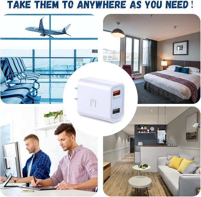 Dual USB Wall Charger Costyle 3 Pack 30W 2 Ports Adaptive Fast Charging Block Quick Fast Charger 3.0 &amp 5V 2.4A Wall Plug Compatible iPhone 13 12 11 XS MaxGalaxy A16 S10 S9Note 9 10Pixel (Black