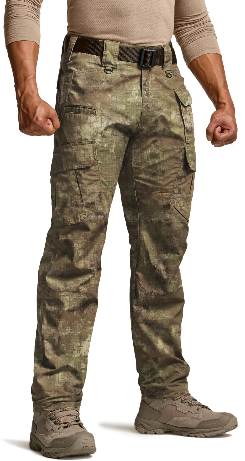 CQR Men's Tactical Pants, Water Resistant Ripstop Cargo Pants, Lightweight EDC Work Hiking Pants, Outdoor Apparel, Duratex Mag Pocket Print Fractal Camo, 34W x 34L