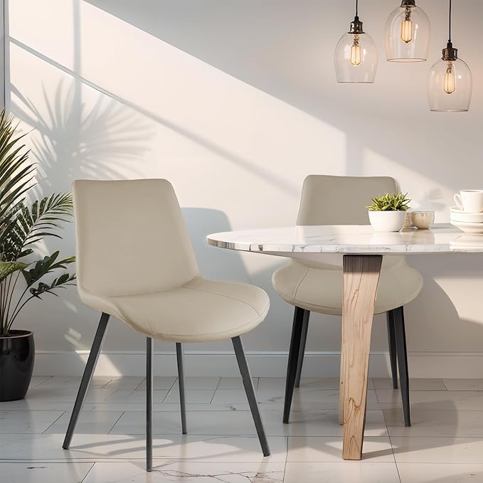 Dining Chairs, Modern PU Leather Dining Room Chair with Sturdy Metal Legs, Upholstered Seat Dinner Chairs Accent Side Chairs for Indoor Kitchen Living Room (Tan, Set of 8)