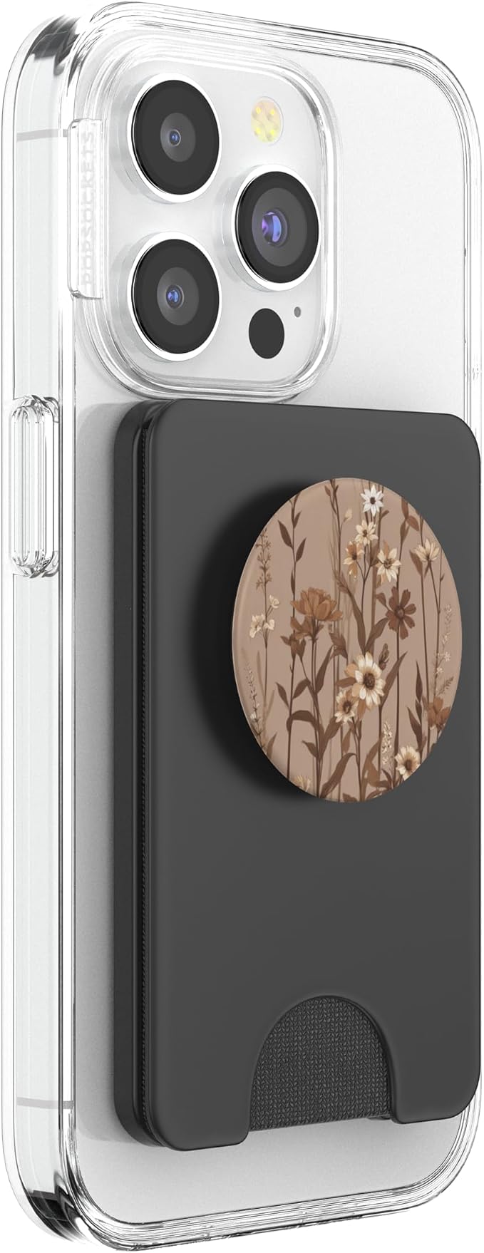 Cute Girly Brown Floral Pattern Illustration Print PopSockets PopWallet for MagSafe