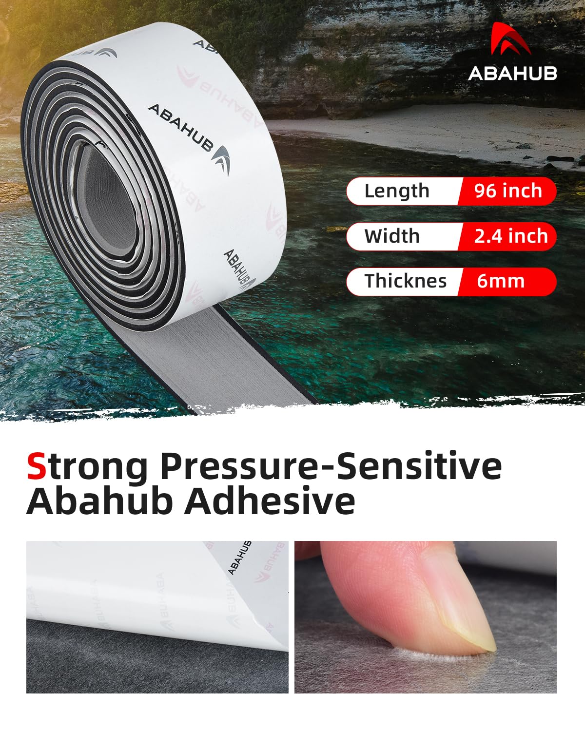 Abahub Self-Adhesive Boat Flooring 96''x2.4'' Gray with Black Seam Lines