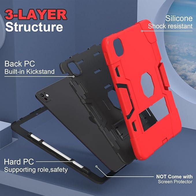 Tablet case for iPad Pro 11 Inch 2024 (5th Gen)Hard PC Soft Silicone Protective Kickstand tab Case for iPad Pro 2024 11 (Model: A3006/A2836/A2837) Pencil Holder Kickstand Cover Black