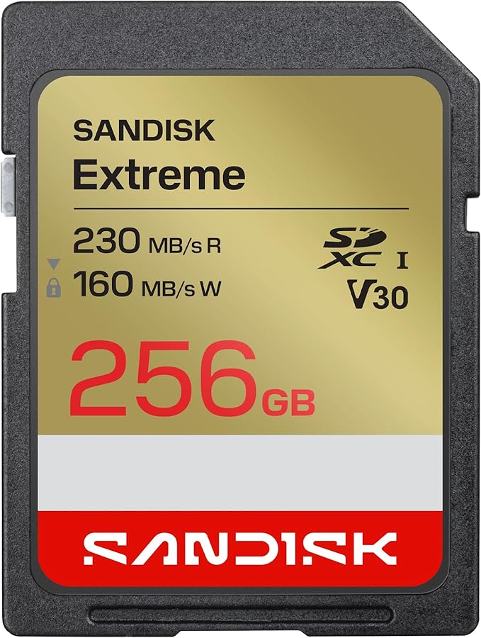 SANDISK 256GB Extreme SD UHS-I Card - Up to 230MB/s Read Speed and 160MB/s Write Speed, 4K UHD Video, U3, V30 - SDSDXV9-256G-GUCIN