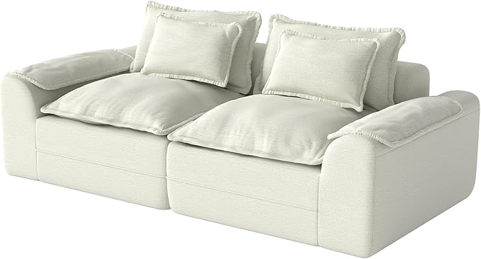 Hobestluk 87" Cloud Sectional Couch Loveseat with Deep Seat 2-Seater with Removable Cover Large Sofa Couch for Living Room (Beige, Loveseat Sofa)