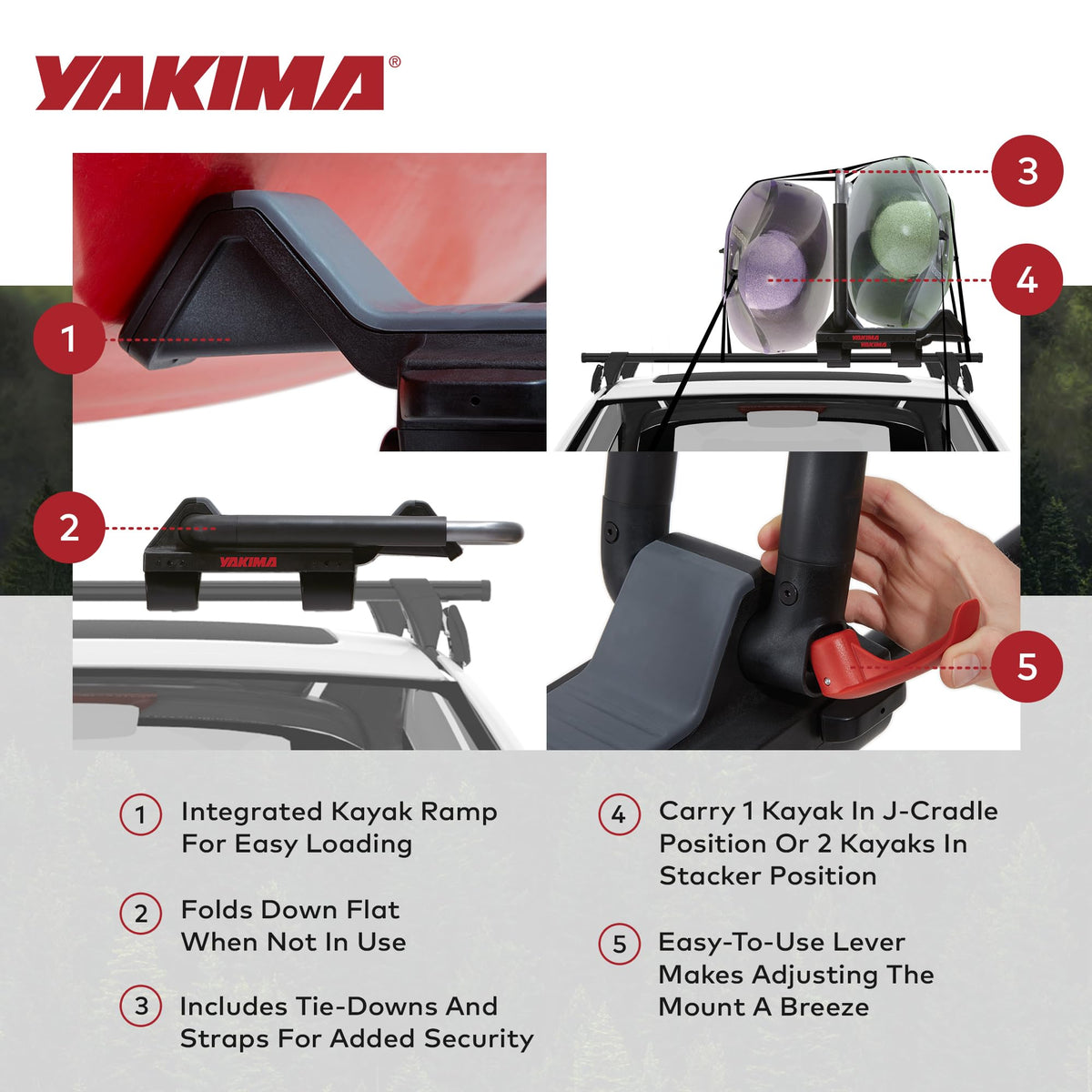 Yakima JayLow Folding J-Cradle Rooftop Kayak Rack with Tie-Downs