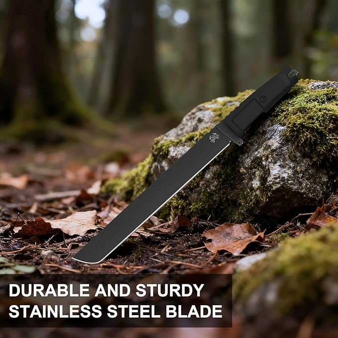 16.5" Machete for Cutting Trees Heavy Duty, Full Tang Machete Knife with Ergonomic Non-Slip Rubber Handle and Sheath, 0.22" Thick Machette for Yard Work, Clearing Brush, Camping and Outdoor