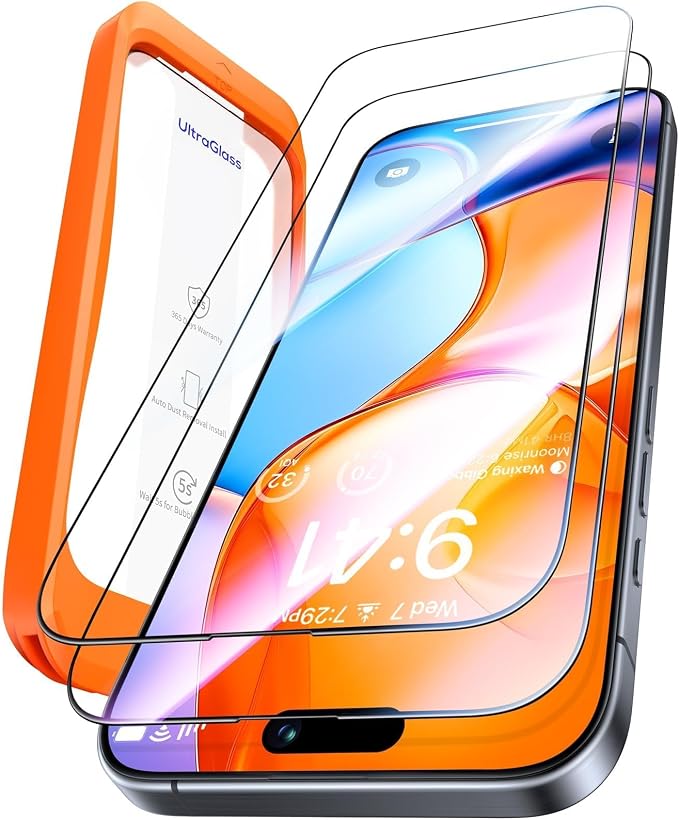 UltraGlass Unbreak Top 9H+ Glass for iPhone 15 Screen Protector (12FT Military Grade Shatterproof &amp Longest Durable) Screen Protector iPhone 15 Tempered Glass Full Coverage 2 Pack