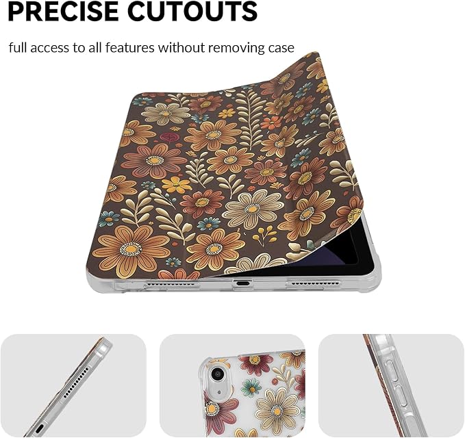 Lovmooful for iPad 9/8/7 Gen Case with Pencil Holder Cute-Bear Flower | Fit for iPad 9/8/7 (10.2-Inch2021/2020/2019 Model9th/8th/7th Generation)Soft TPUTrifold StandProtectiveGirly