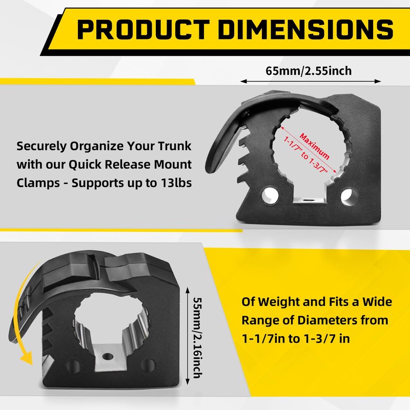 2-Pack Quick-Release Rubber Clamp with Roll Bar Clamps Mounting Brackets for 1" 1.5" 1.75",Rubber Mount Clamps for 1-1/7'' to 1-3/7'' Diameter in Diameter Tools for ATV UTV Truck Snowmobile Golf Cart