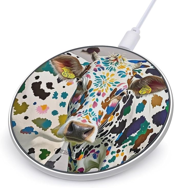 Cow Spot Wireless Charger Portable 10W Fast Wireless Charging Pad Compatible with Phone Ultra-Thin Charging Station Lightweight Charger Mat for Travel Home Office Desk
