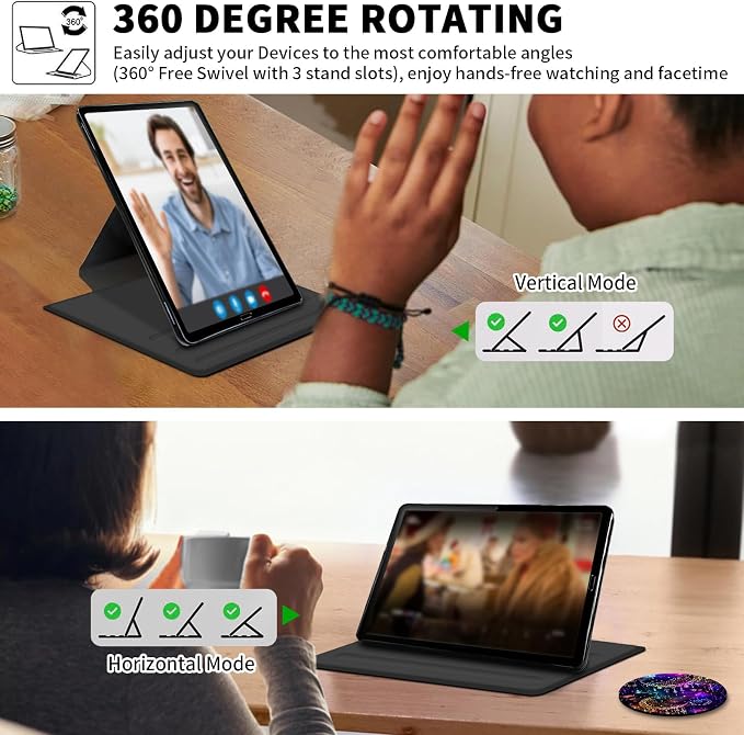Case for Amazon Kindle Fire HD 8 Tablet &amp HD 8 Plus Tablet(12th Generation/10th Generation2024/2022/2020 Release)360 Degree Rotating Swivel Stand with Auto Wake/SleepPurple Glitter Moon