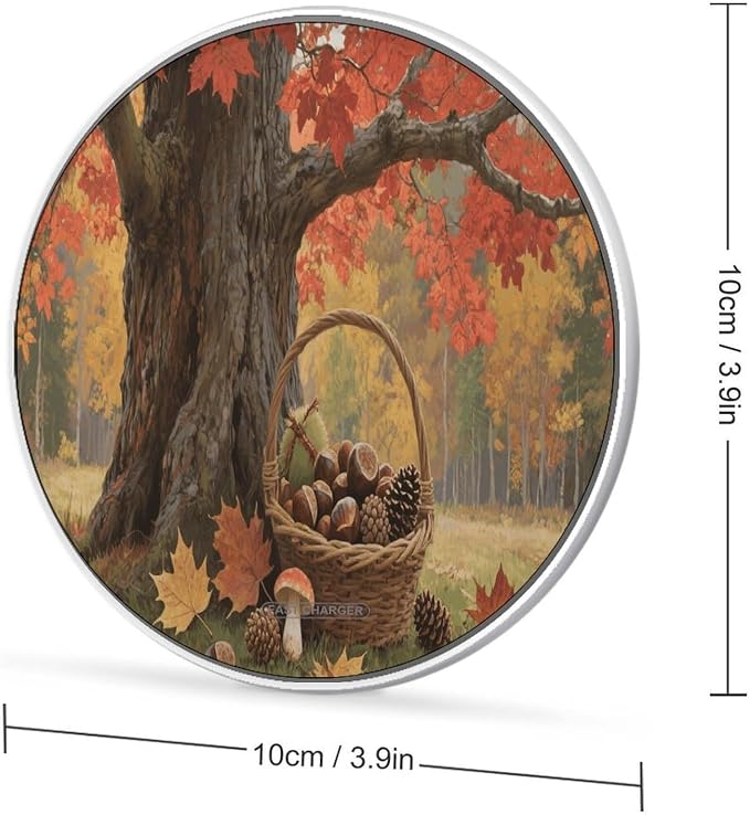Autumn Fall Harvest Maple Wireless Charger with USB CableAluminum Alloy Frame 10W Max Compatible Fast Wireless Charging Pad- 3.2ft Cable Included for Travel Home Office Desk