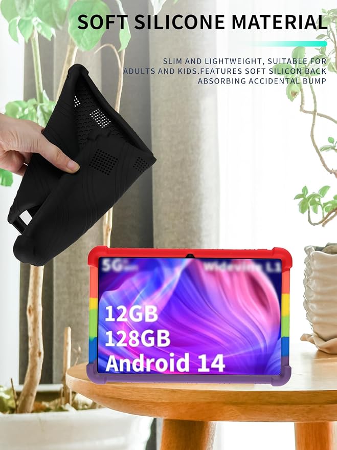 Case for YLEEBG TAB10 10 inch Android 14 TabletsWUNIAK Hollow Back DesignHeat Dissipation Shockproof Lightweight Adjustable Kickstand Silicone Shell&ampKids Friendly Soft CaseBlack