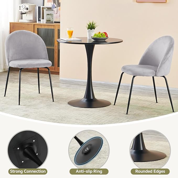 Small Space 27.5 Inch Black Round Tulip Dining Table - Modern Pedestal Base Kitchen Table for 2-4 People - Easy Assembly & Easy to Clean
