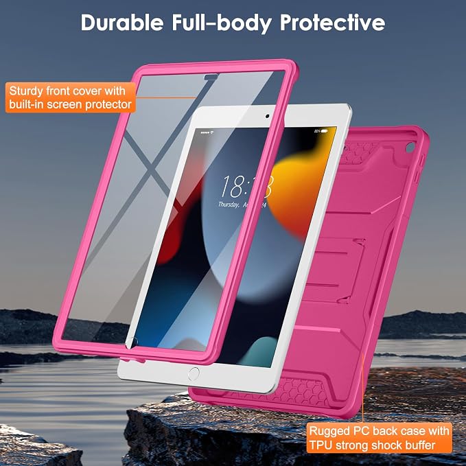 DTTO Case for for iPad 9th/8th/7th Generation 10.2-inch Black | Durable Shockproof Protective Cover Built-in Screen Protector &amp Kickstand Corner Protection