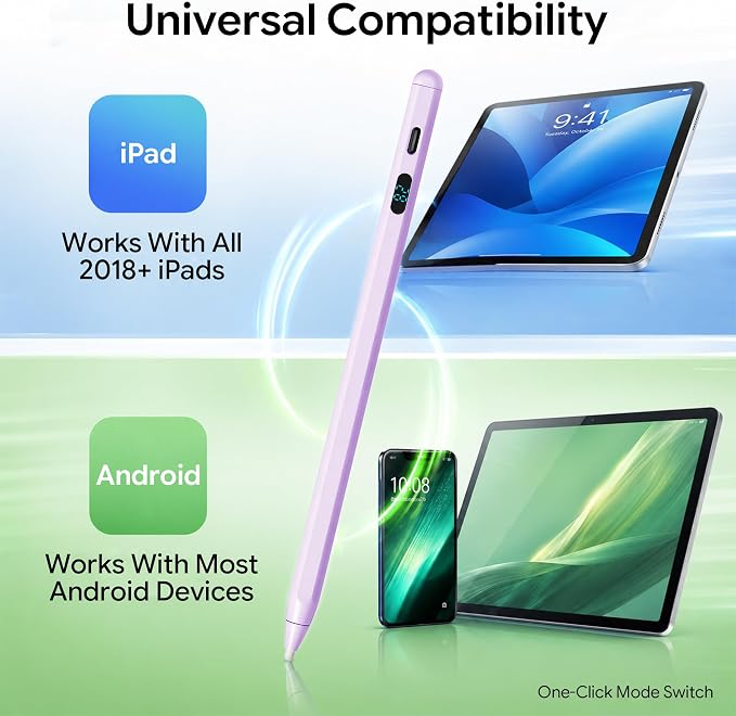 LED Battery Display Stylus Pen Dual Modes Fast Charge Universal Active Digital Pencil for iPad iPhone Samsung Android &lt2ms Low Latency Tilt Sensitivity for Drawing Note Taking No Bluetooth Styl