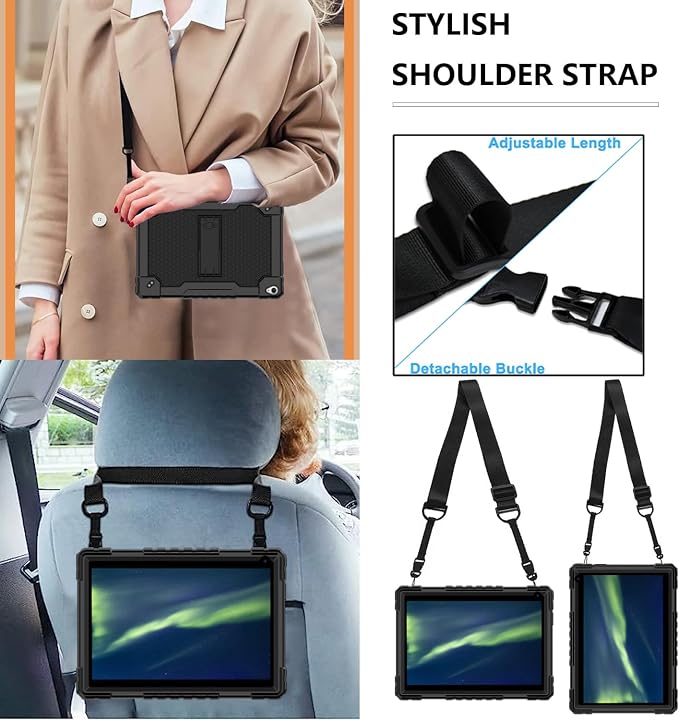 for YQSAVIOR Tab CP10 10.1 CaseHeavy Duty Shockproof with Shoulder Strap Kickstand Hybrid Kids Friendly Cover for Coopers Model CP10 10.1 inch Tablet (Black)