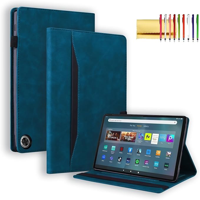 Folio Cover for Amazon Fire Max 11 2023 (13th Generation) Techcircle PU Leather Multi-Angle Stand Flexible TPU Back Shell Protective Case with Pen Holder &amp Front Pocket for Fire Max 11 Tablet Bl