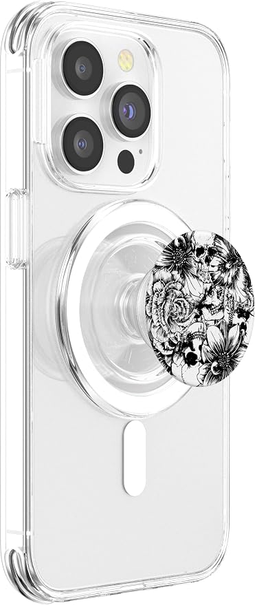 Black and White Floral Skulls PopSockets Adhesive PopGrip