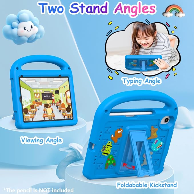 Kids Case for iPad mini 7(A17 Pro) 2024/iPad Mini 6 2021 8.3 Inch with Built-in Pencil Holder/Anti-Slip Handle/Foldable Stand Shockproof Protective iPad mini 7th/6th Generation Case 8.3 Inch