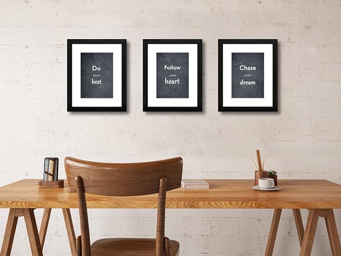 8x10 Picture Frame Set of 3 with Real Glass for Pictures 5x7 with Mat or 8x10 Without Mat, Wall Mounting or Tabletop display Photo Frames in Black