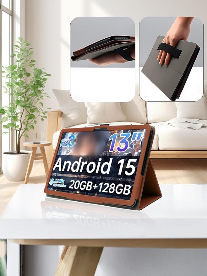 for TECLAST T65 13.4 Inch Android Tablet CaseBOVUGAC Folding Stand Protective Cover with Pencil Holder and Wrist StrapFull Protection Premium PUScratch Resistant(Black)
