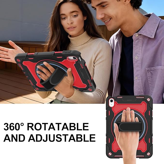 for iPad 9th 8th 7th Gen Case 10.2 inch with Screen Protector | 360° Rotating Kickstand Hand Strap Shoulder Strap Heavy Duty Military Grade - Kids Friendly