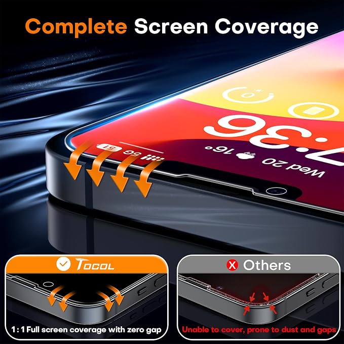 TOCOL for iPhone Air Screen Protector 9H Hardness Military Grade Shatterproof HD Tempered Glass Full Coverage Easy Installation 2 Pack