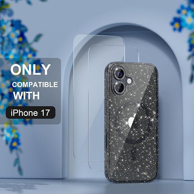 Choiche for iPhone 15 Pro Max Case Compatible with MagSafe Glitter Black | Women Girly Cute Glitter Sparkly Magnetic Phone Case with Diamond Camera Lens Protectors Military-Grade Drop Protection 6.7
