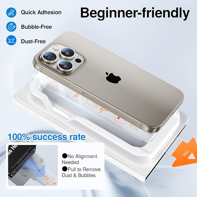 SMARTDEVIL Screen Protector for iPhone 15 Plus (3-Pack) HD Clear 9H Aluminosilicate Tempered Glass SmartPull Box Dust &amp Bubble-Free Installation Case-Ready Fit