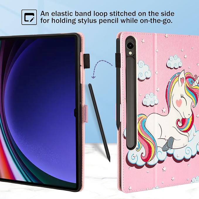 Dteck Wallet Case for Galaxy Tab S10+/S9+/S7 FE/S8+/S7 Plus 12.4 Tablet Premium PU Leather Folding Stand Auto Wake/Sleep Pen Holder Case with Hummingbirds