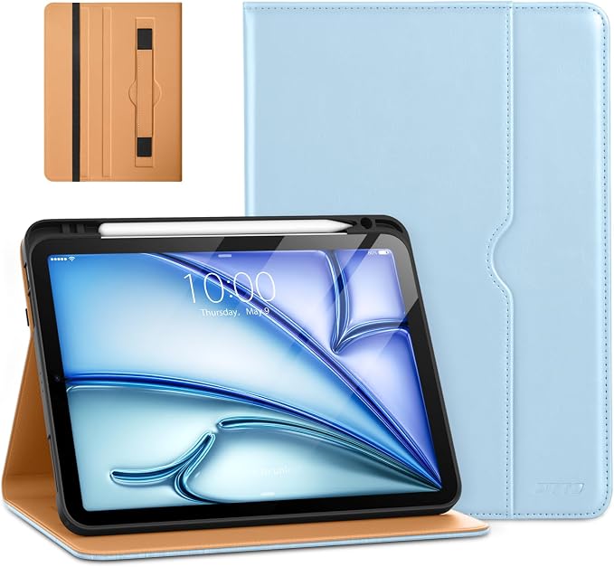 DTTO for iPad Air 11-inch Case M4/M3/M2 (2026/2025/2024) iPad Air 5th / 4th Generation (2022/2020) Premium Leather Business Folio Stand Cover with Pencil Holder - Auto Sleep/Wake Brown